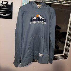 Life Is Good Mountain Aqua Blue Hoodie